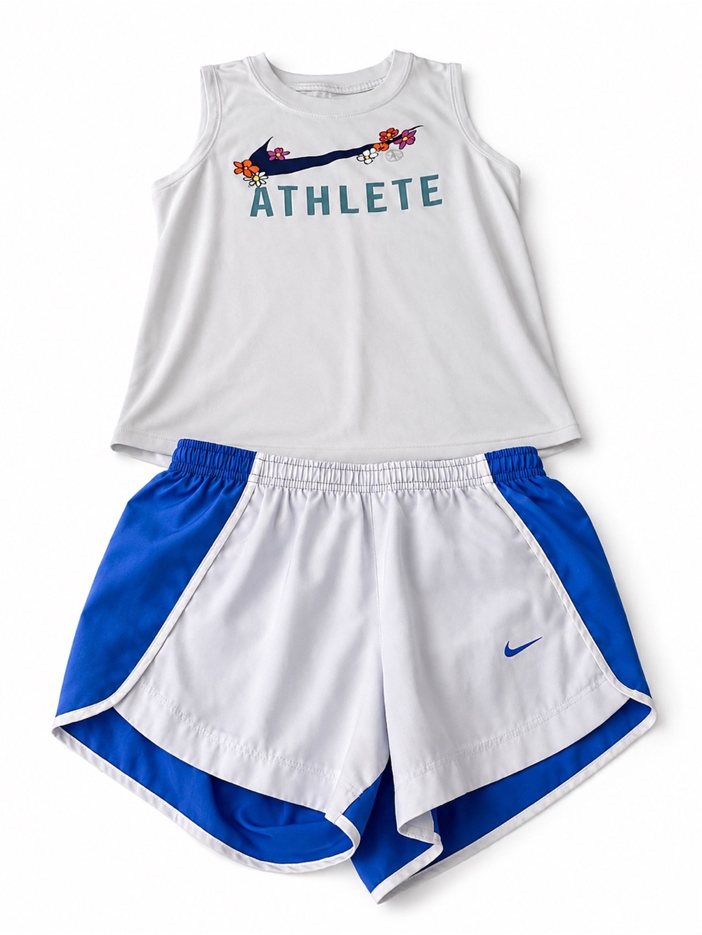 Nike White & Blue Girls' Athletic Shorts - Kids Bottoms NIKE size Medium